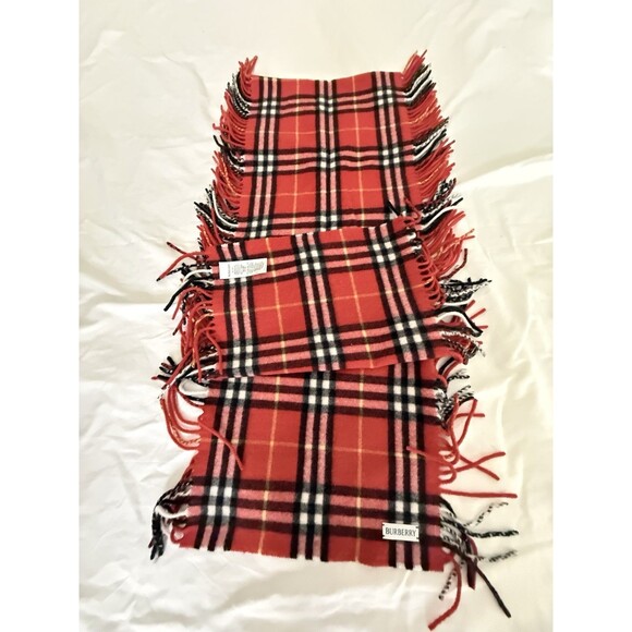 Burberry Red Cashmere Check Scarf 155x30 cm – 100% Authentic – New - Picture 6 of 10
